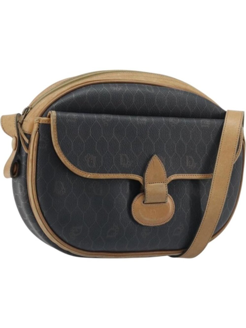 Christian Dior Honeycomb Canvas Shoulder Bag PVC Black Gold